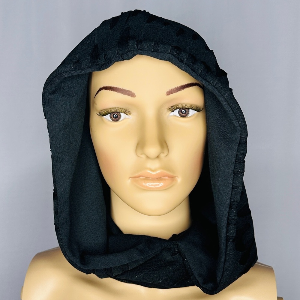 Black Draped Hooded Scarf Pullover | Festival Desert Hood Cowl dune